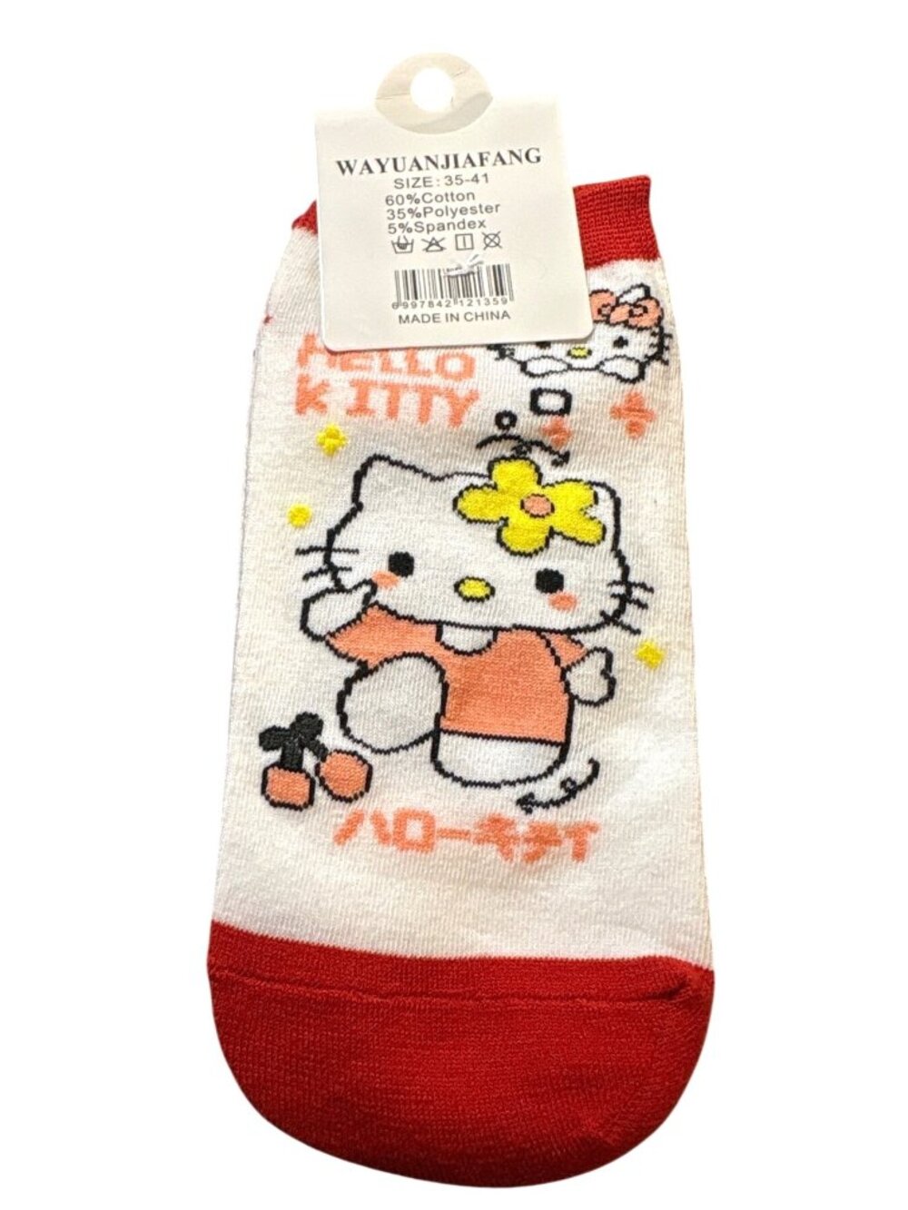 Womens Hello Kitty Ankle Socks Red & White Size 35-41 Cotton & Polyester Blend - Picture 2 of 6